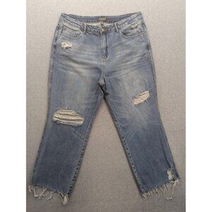 Judy Blue Jeans Womens 20W Blue Distressed Ripped Raw Hem Straight Leg Denim